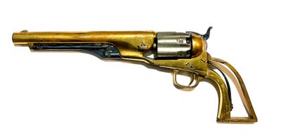 * 柯尔特陆军 1860 型。
开式枪架，六发子弹，口径 344。
圆形膛线枪管上标有...