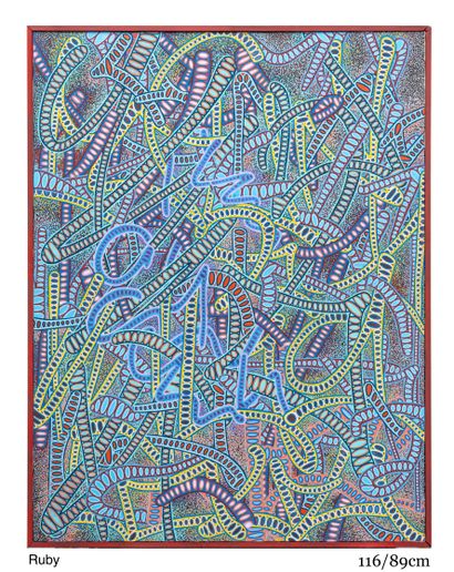 卢卡斯-德洛梅
红宝石 
画布作品
丙烯酸喷漆和丙烯酸颜料通过马克笔混合而成 
116/89...