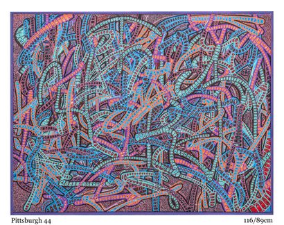 卢卡斯-德洛梅
匹兹堡 44
画布作品
丙烯喷漆和丙烯颜料与马克笔的混合物 
116/89...