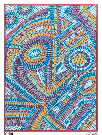 卢卡斯-德洛梅
米洛 
画布作品
丙烯喷漆和丙烯颜料与马克笔的混合物 
100/73...