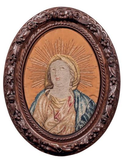 Broderie polychrome au point représentant...