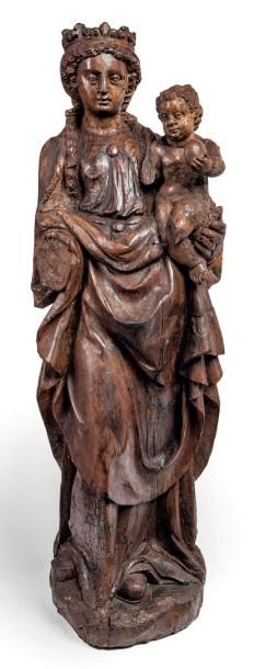 Vierge à l'enfant en bois sculpté Fin XVIème-début...