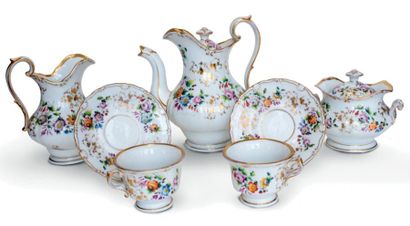 Service tête-à-tête en porcelaine polychrome...