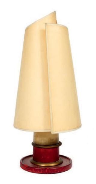 Lampe en cuir et parchemin années 1940, Hauteur:...