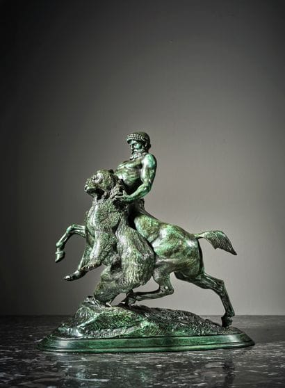 埃马纽埃尔-弗雷米特（1824-1910）
半人马和熊
青铜质地，古绿色。
露台上有签名。
H.长...