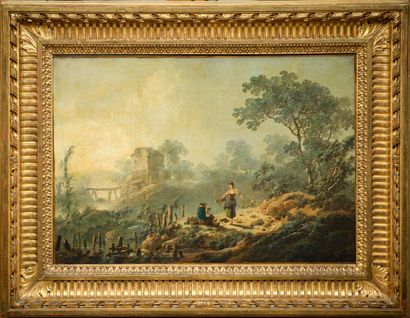 让-皮耶蒙（1728 里昂 - 1808 里昂）
悬崖边的牧羊人
收获花朵
布面油画，一对，左下方均有...