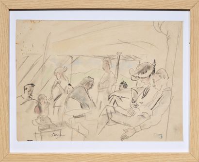 儒勒-帕斯金（1885-1930）
咖啡馆里的人们
黑色铅笔和水彩画，签名并盖有...