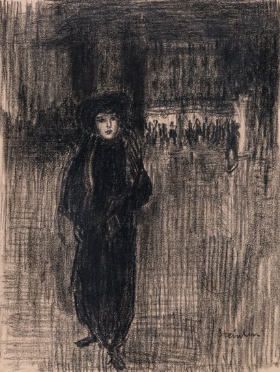 泰奥菲尔-斯泰因伦（1859-1923）
夜晚的女人
炭笔画，右下方有签名
23...