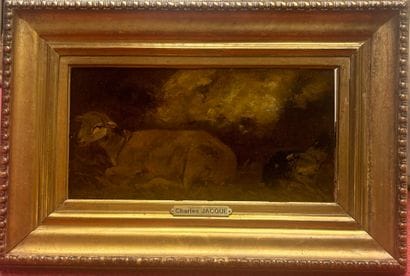 查尔斯-雅克（1813-1894 年），代表作《绵羊与母鸡》。
绵羊和母鸡
粘贴在画板上的帆布
17...