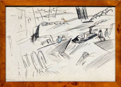 儒勒-帕斯金（1885-1930）
船，1916 年
黑色铅笔画，签名并盖章，地点和日期...