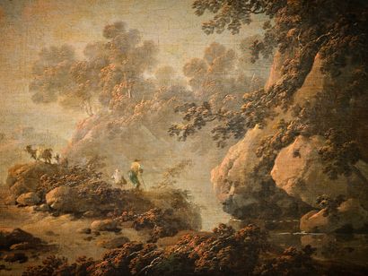 让-皮耶蒙（1728 里昂 - 1808 里昂）
悬崖边的牧羊人
收获花朵
布面油画，一对，左下方均有...
