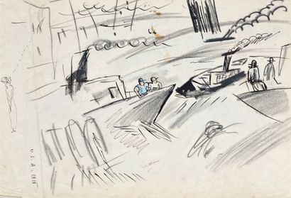 儒勒-帕斯金（1885-1930）
船，1916 年
黑色铅笔画，签名并盖章，地点和日期...