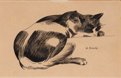 奥古斯特-儒夫（1846-1908）
猫
水彩画，右下方有签名
14 x 22 厘米

出处：前安德烈-伯恩海姆（André...