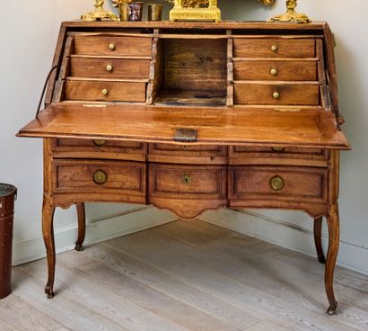 Bureau de pente en bois naturel marqueté...