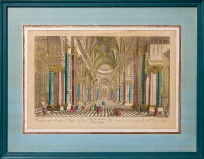 Suite de six vues d'optique gravées en couleur...