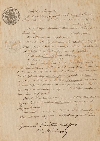 Prosper Mérimée: Original handwritten contract...