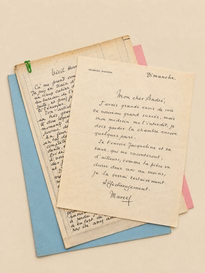 Marcel Pagnol: A handwritten letter, accompanied...