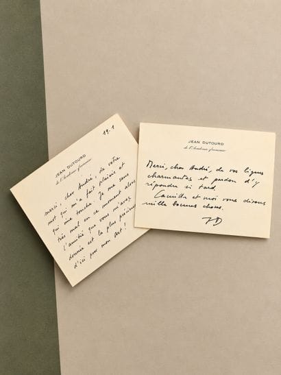 Jean DUTOURD: 2 signed autograph cards. He...