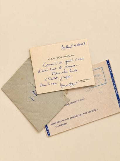 MONTAND, Yves: A signed autograph thank-you...