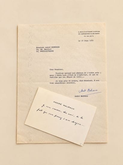 André MALRAUX: An autographed card and a...