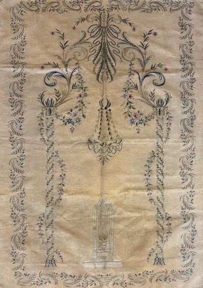 Tenture évoquant un mihrab à décor végétal...