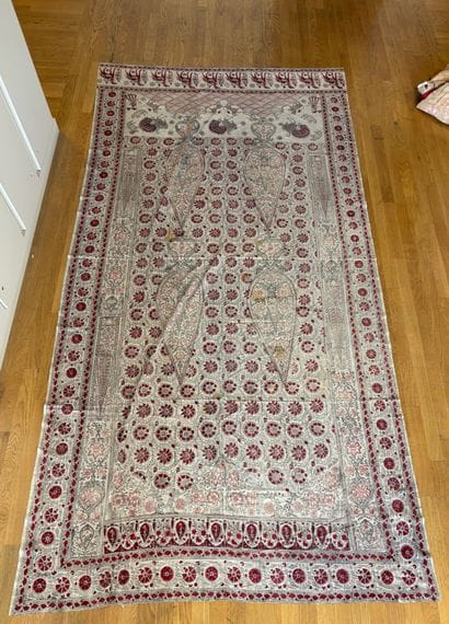 Grande tenture kalamkari aux cyprès, paons,...