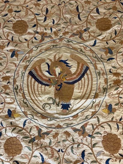 Rare tenture ou couverture de lit Indo-portugaise,...