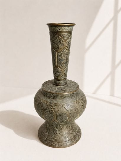 Vase à décor gravé de style Mamelouk 
Laiton...
