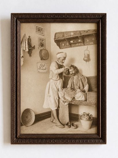 Le salon de coiffure. Photographie 28,5 cm...