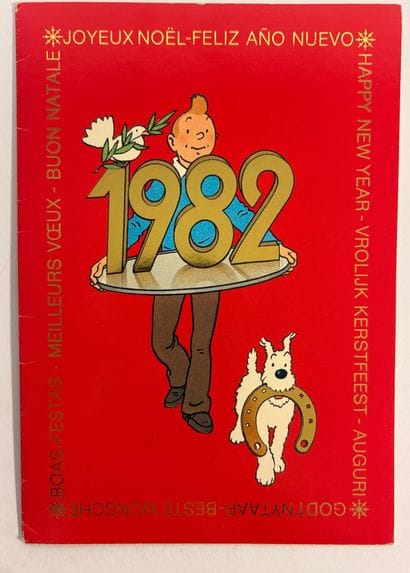 Hergé - 1982 Greeting Card: Tintin carrying...