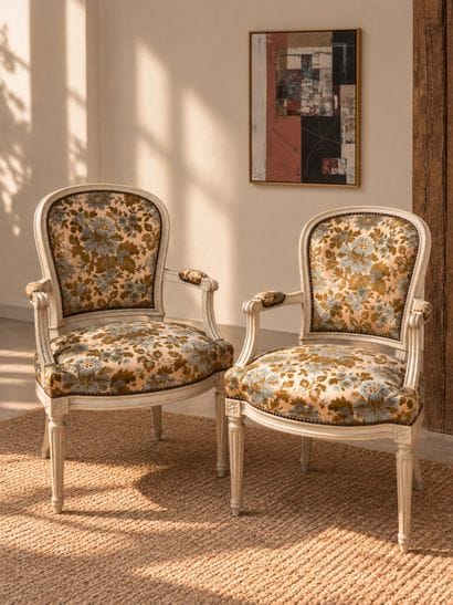 PAIR OF CABRIOLET ARMCHAIRS 
made of molded,...