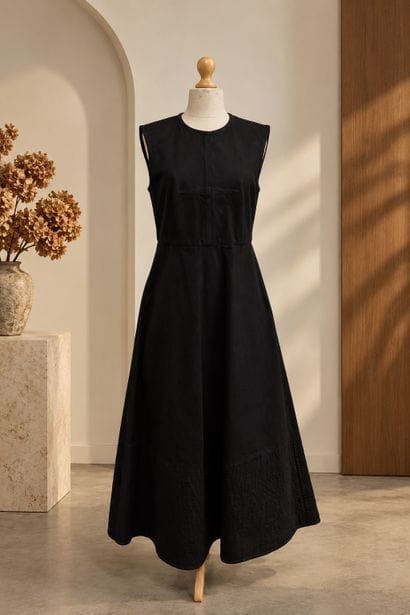 PATOU. 
Robe en coton noir. Taille 40.

«...