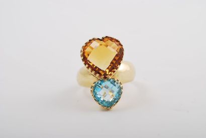 Bague toi et moi en or jaune 18K ornée d'une...