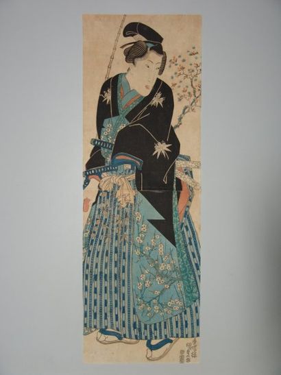 Estampe de Kunisada, kakemono, un jeune noble...
