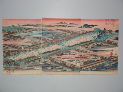 Estampe de Hiroshige, triptyque, la floraison...