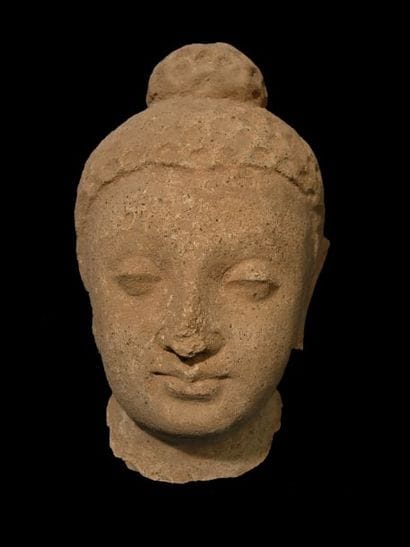 Tête de Bouddha. En stuc. Peshawar. H : 16...