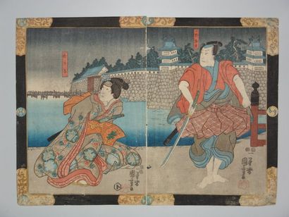 Estampe de Kuniyoshi, diptyque, un couple...