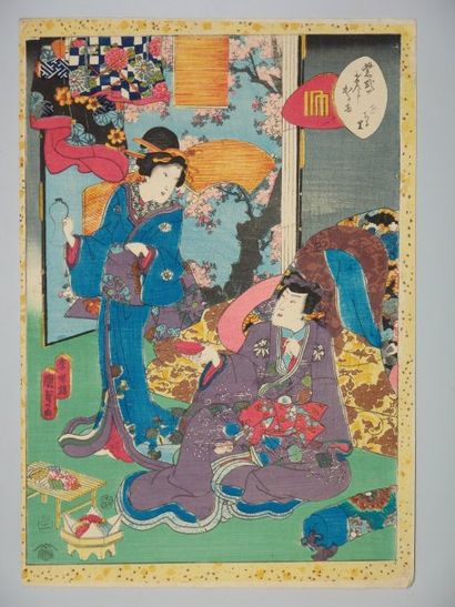 Estampe de Kunisada, série du prince Genji,...