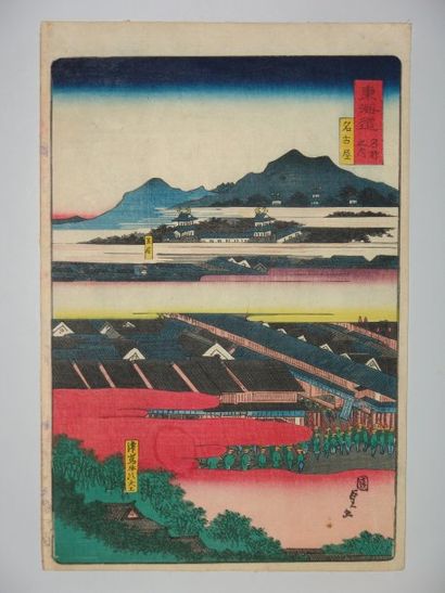 Estampe de Kunisada, série du Tokaido, station...