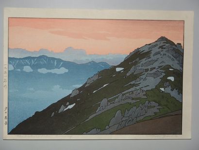 Estampe de Toshi Yoshida, coucher du soleil...