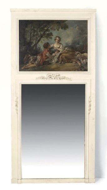 Trumeau en bois mouluré et sculpté d'un ruban...
