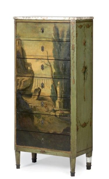 Semainier en bois peint polychrome ouvrant...
