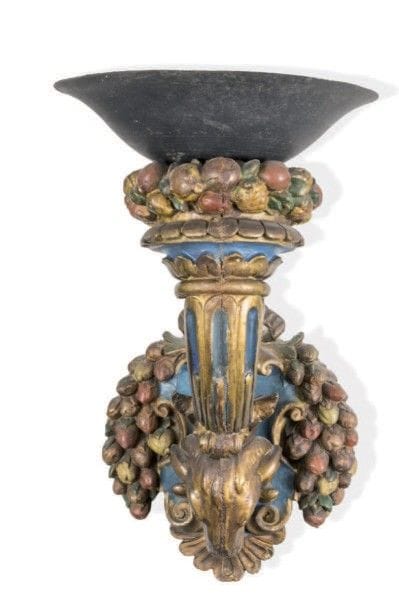 Applique porte-torchère en bois sculpté et...