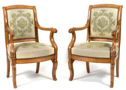 Paire de fauteuils en érable et placage d'érable...