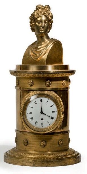 Pendule cylindrique formant encrier en bronze...