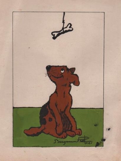 «Le Chien et l'os».
Gouache sur papier format...