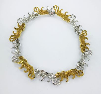 Collier à motifs de panthères or gris et...