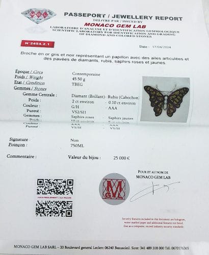 Butterfly brooch in 750 white gold and blackened...