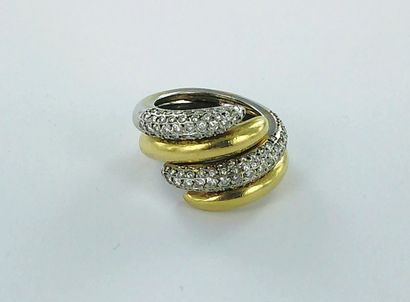 750-thousandths two-tone gold ring, partially...