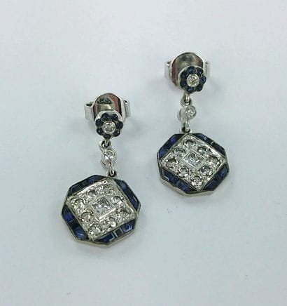 Pair of 750 white gold earrings set with...